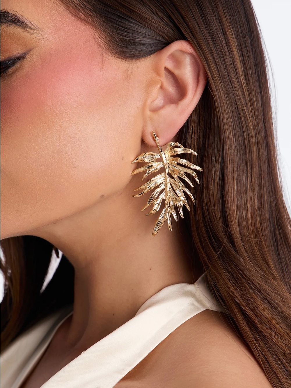 Zara Palm Leaf Drop Earrings in Gold Tone